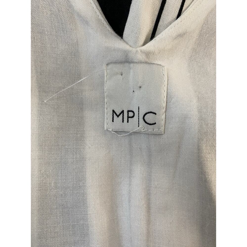Pink Mink MPC Sz M Black Wht Stripe V Lined Elastic Waist Wide Leg Crp Jumper - Picture 5 of 12